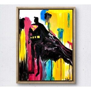 WS original superhero man painting 14X11 canvas acrylic abstract modern wall art